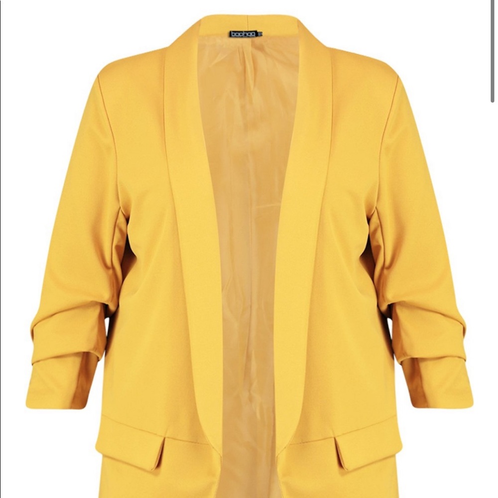 Boohoo Plus Runched Sleeve Blazer In Mustard